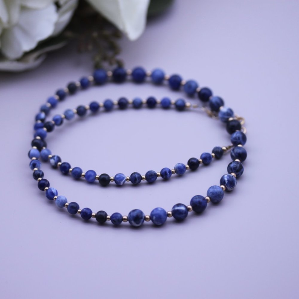 Sodalite Gemstone Necklace and Earrings Set